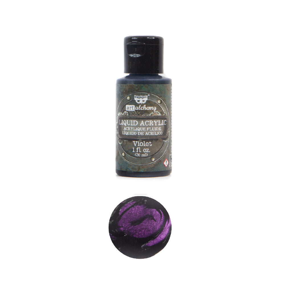 Art Alchemy - Liquid Acrylics, Purple bottle with fluid acrylic swatch for creative projects and DIY décor.