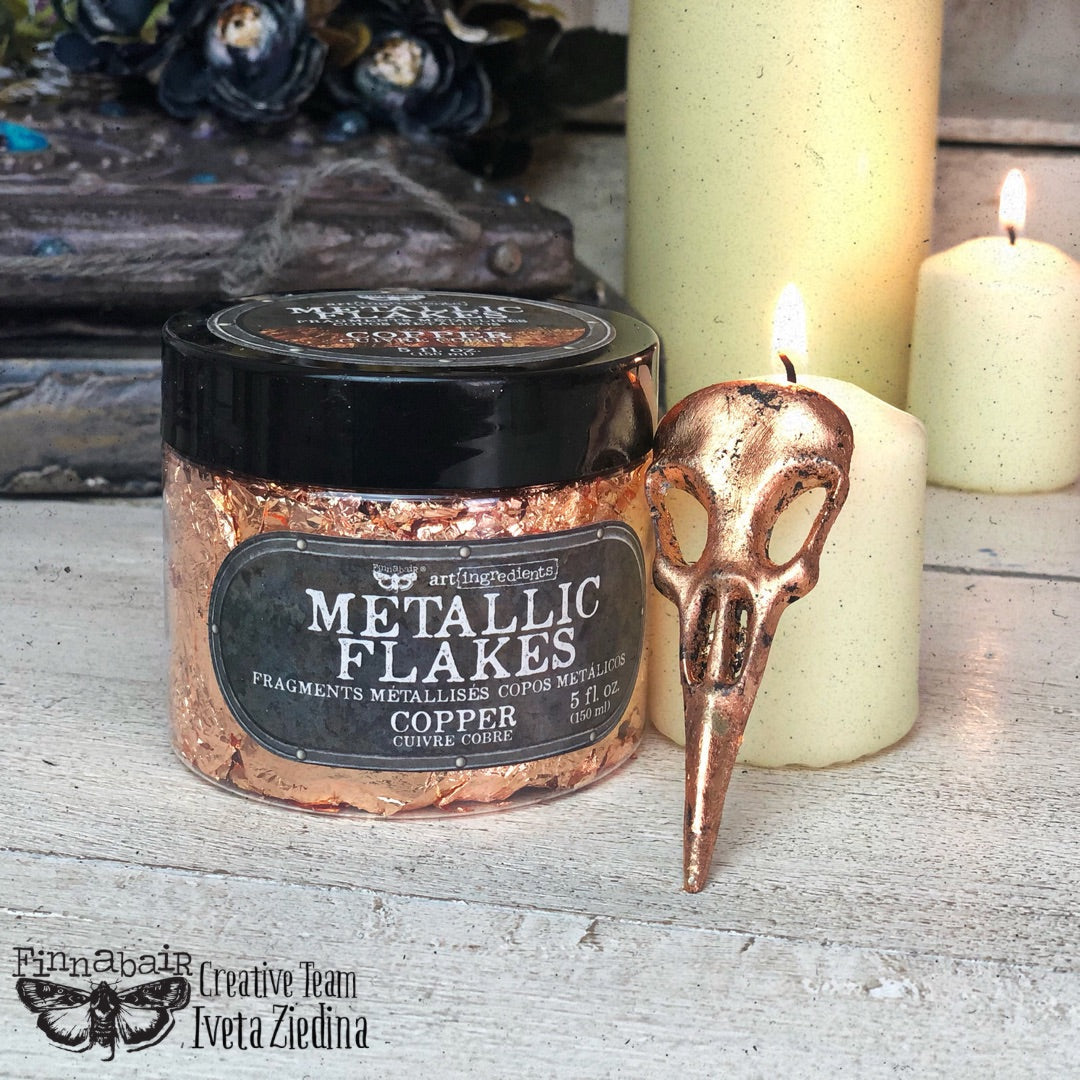 Fine Mica Flakes, Copper in a jar, ideal for DIY décor and artistic finishes using premium paints and art tools.
