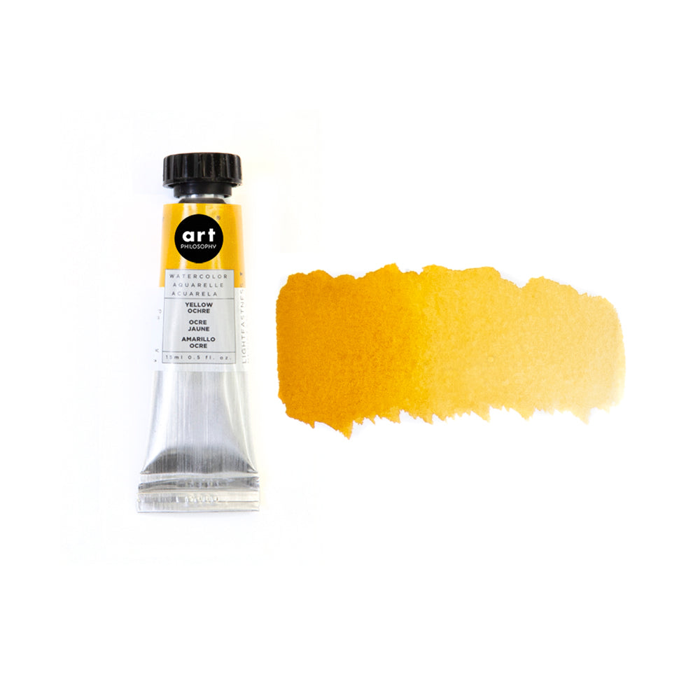 Art Philosophy Artist Grade Watercolors, 0.5 fl oz tube with vibrant yellow swatch, ideal for creative projects and DIY décor.
