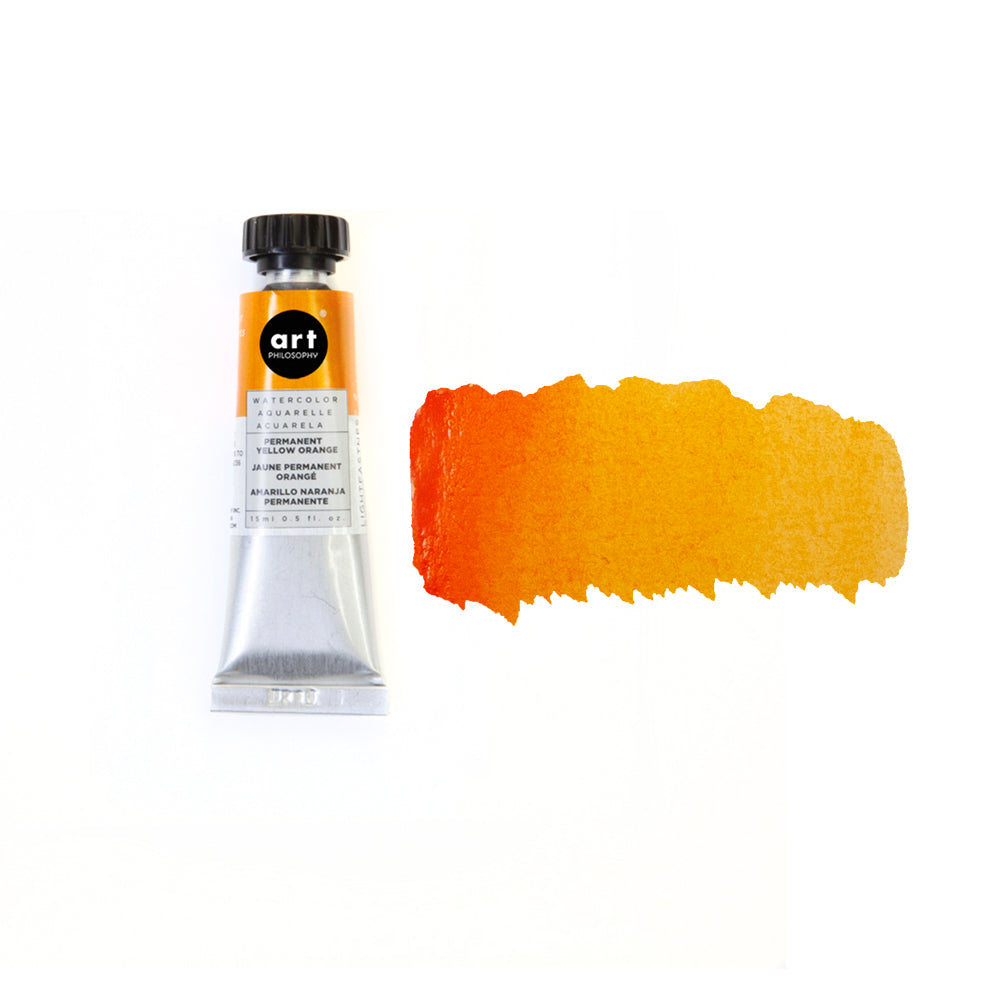 Art Philosophy Artist Grade Watercolors, 0.5 fl oz. tube with vibrant orange gradient swatch for creative projects.