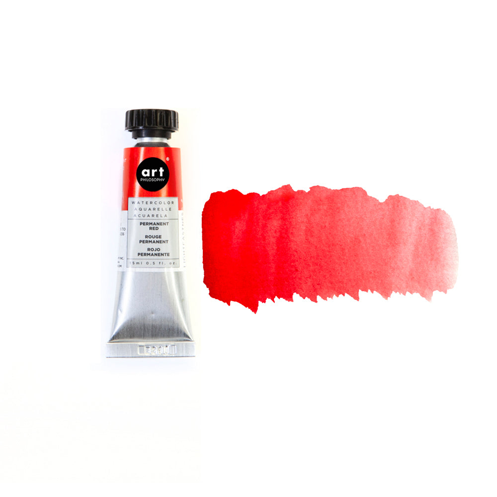 Art Philosophy Artist Grade Watercolors, 0.5 fl oz. tube with vibrant red swatch, ideal for creative projects and DIY décor.