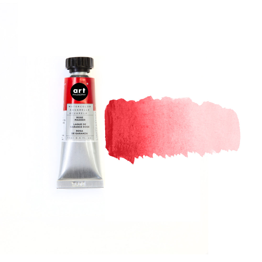 Art Philosophy Artist Grade Watercolors, 0.5 fl oz. tube with vibrant red watercolor swatch on a white background.