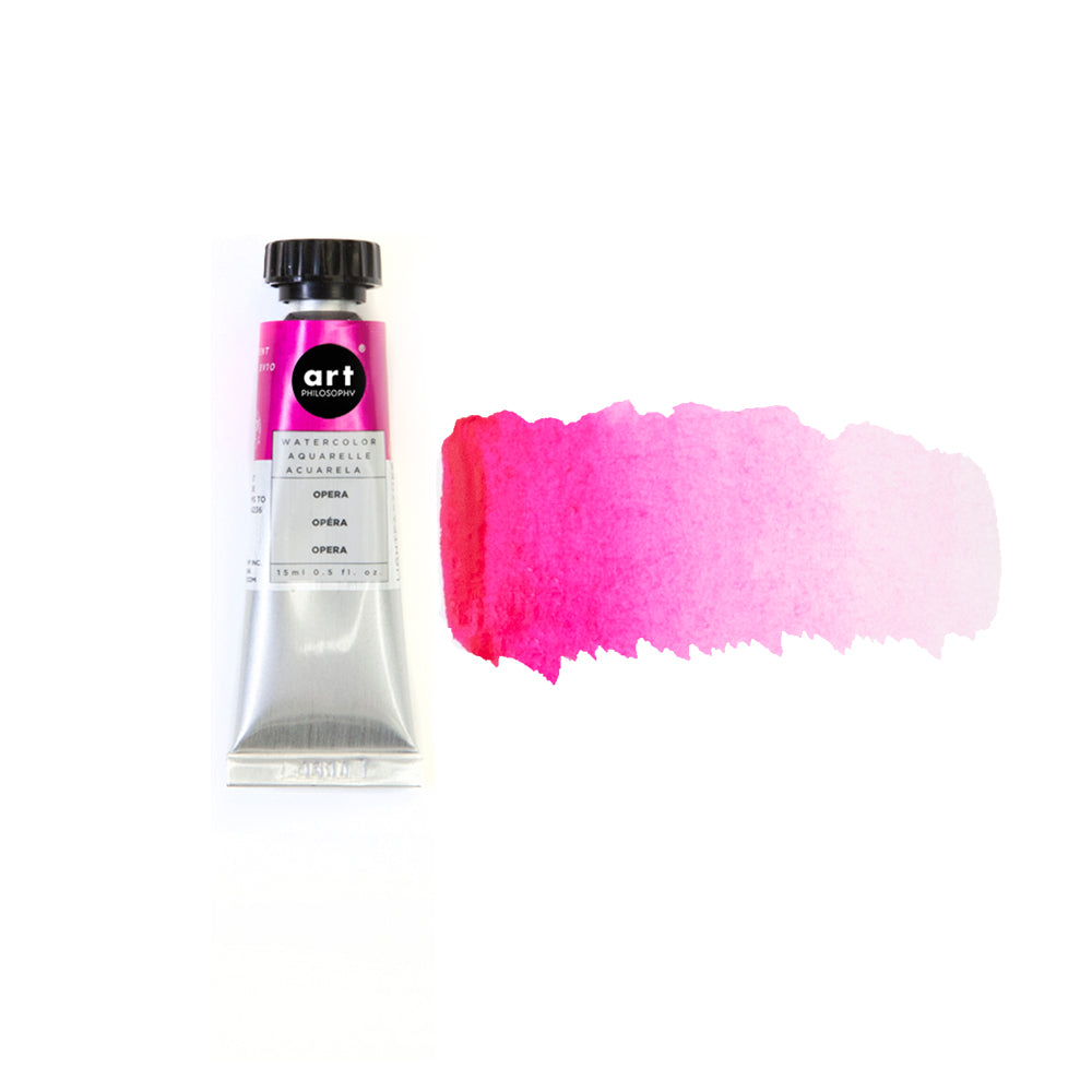 Art Philosophy Artist Grade Watercolors, 0.5 fl oz. tube with vibrant pink paint swatch for creative projects.