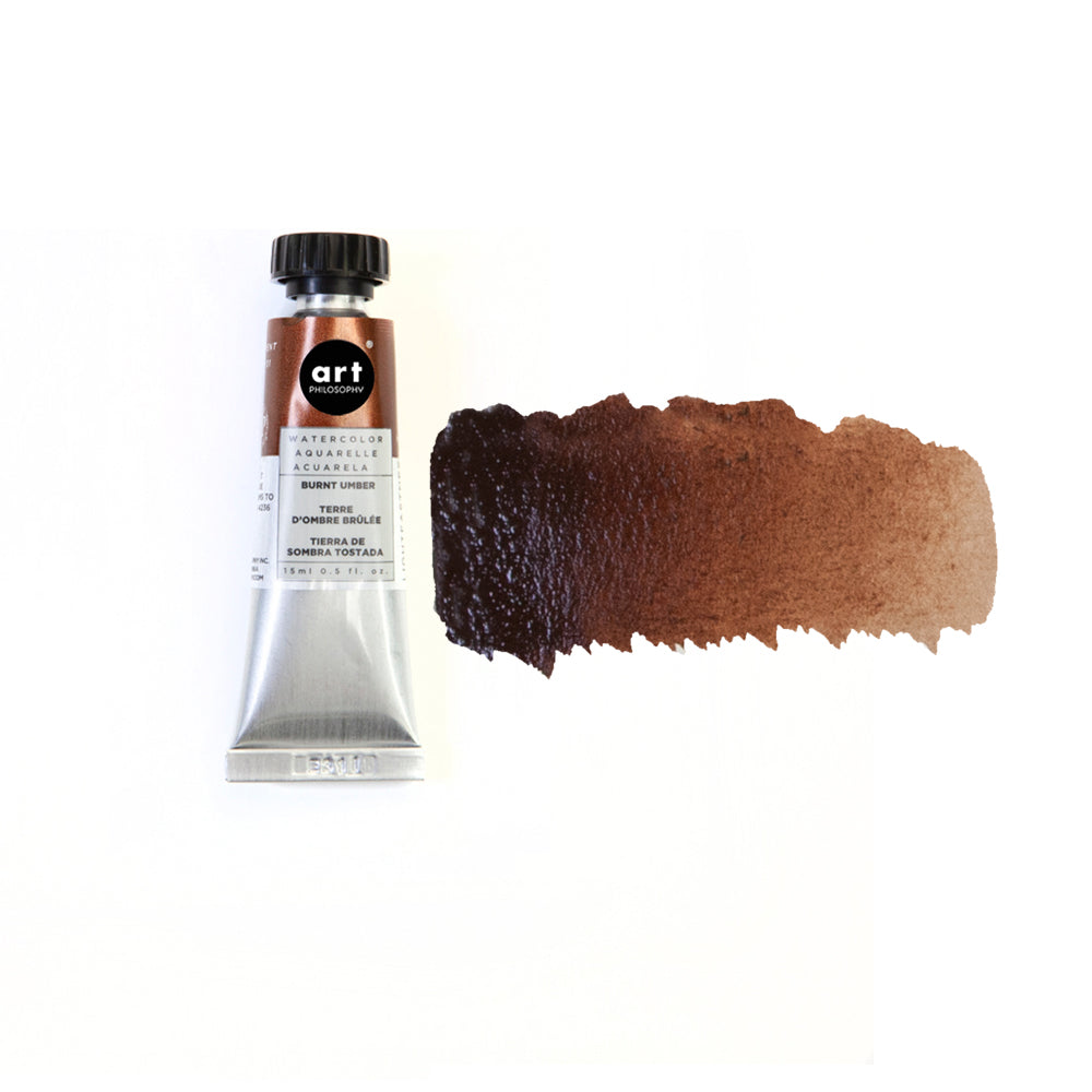 Art Philosophy Artist Grade Watercolors, 0.5 fl oz. tube with rich brown swatch, ideal for premium paints and creative projects.