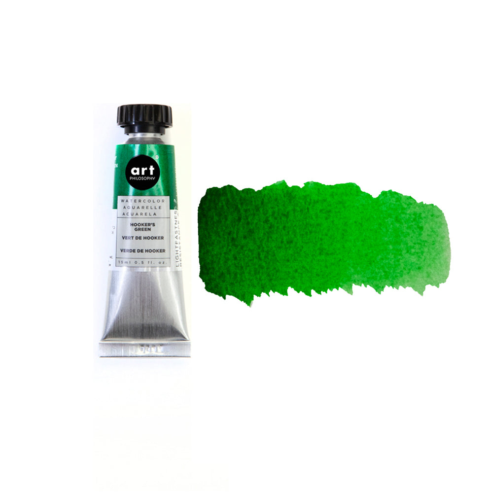 Art Philosophy Artist Grade Watercolors, 0.5 fl oz tube with vibrant green paint swatch for creative projects and DIY décor.