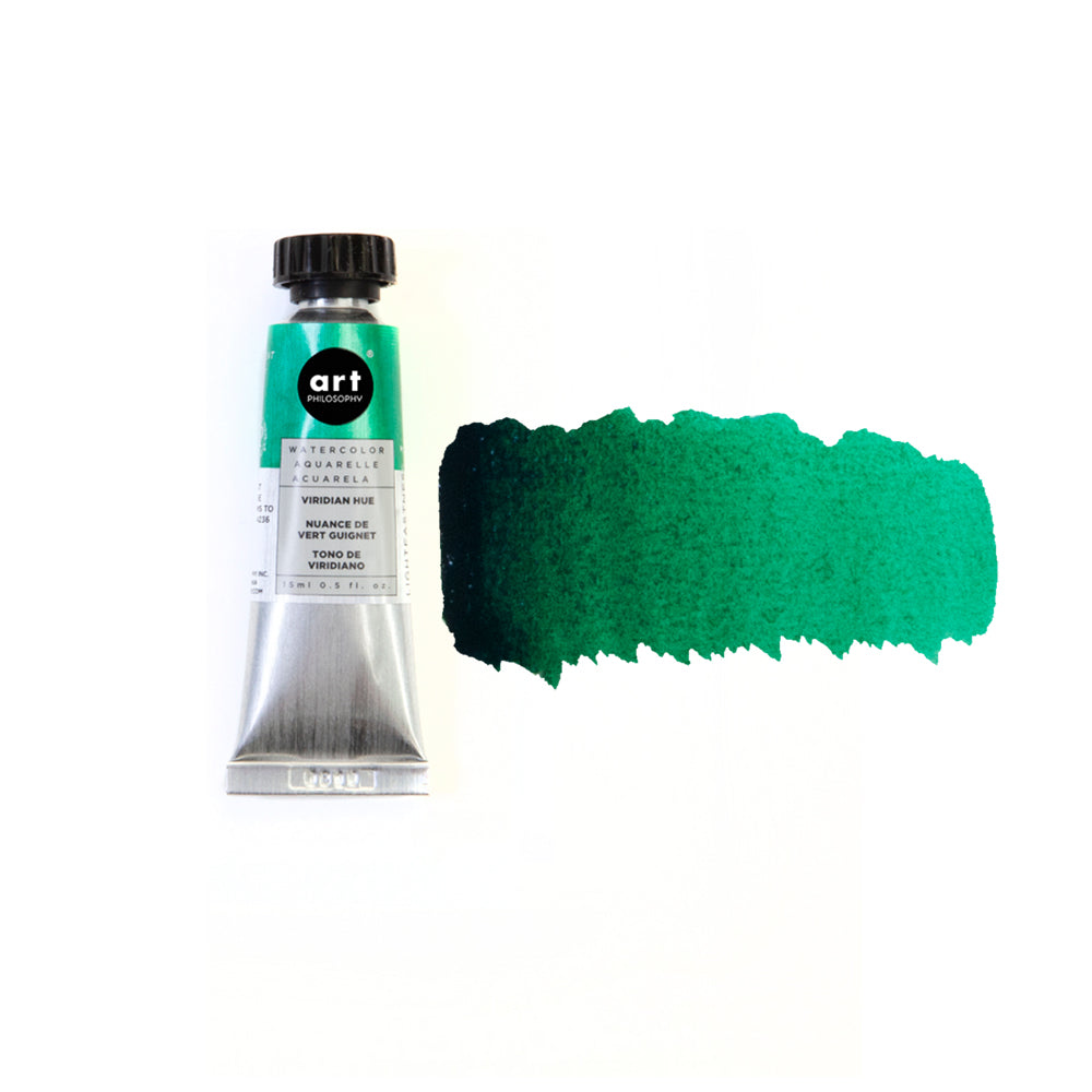 Art Philosophy Artist Grade Watercolors, 0.5 fl oz. tube with vibrant green swatch for creative projects and DIY décor.