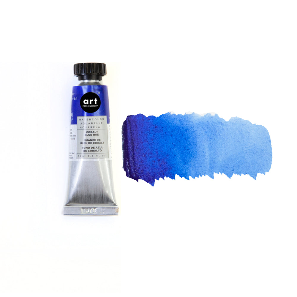 Art Philosophy Artist Grade Watercolors, 0.5 fl oz., showcasing rich blue pigment for creative projects and DIY décor.