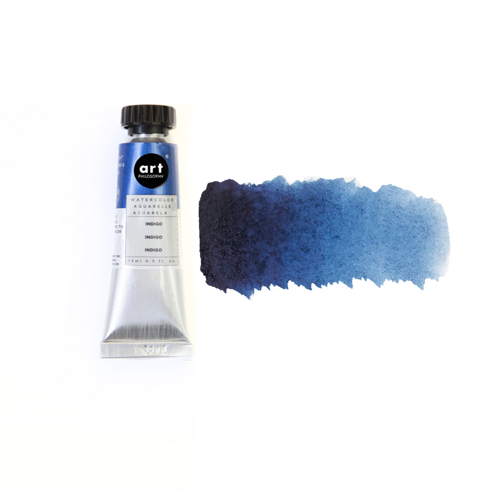 Art Philosophy Artist Grade Watercolors, 0.5 fl oz tube with deep blue watercolor swatch for premium paints and DIY décor.