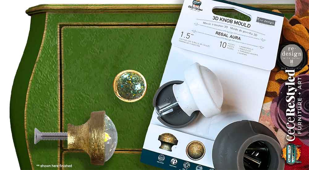 CeCe Knob Mould - Regal Aura, 1 knob, set includes hardware with decorative accents and DIY décor tools.