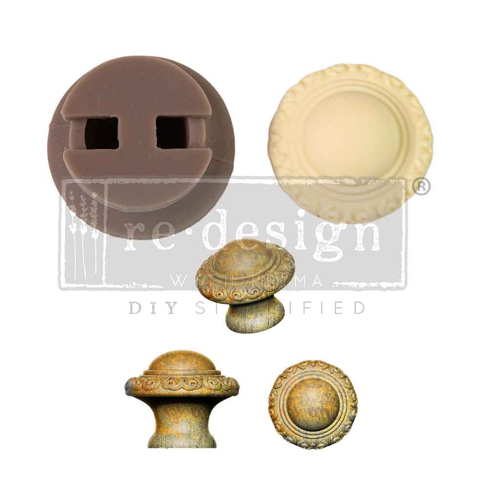 CeCe Knob Mould - Luxe Ornate, 1 knob, set includes hardware for DIY décor projects and artistic finishes.