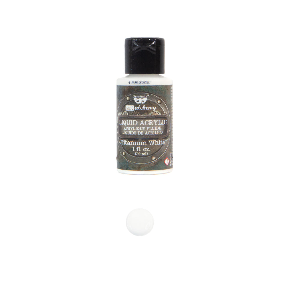 Art Alchemy - Liquid Acrylics, Titanium White bottle with a white paint dot, perfect for creative projects and DIY décor.