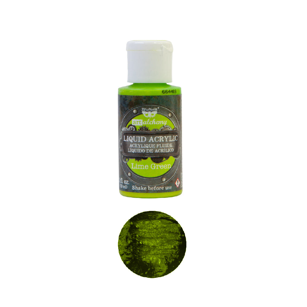 Art Alchemy - Liquid Acrylics, Lime Green bottle with vibrant hue for creative projects and DIY décor.