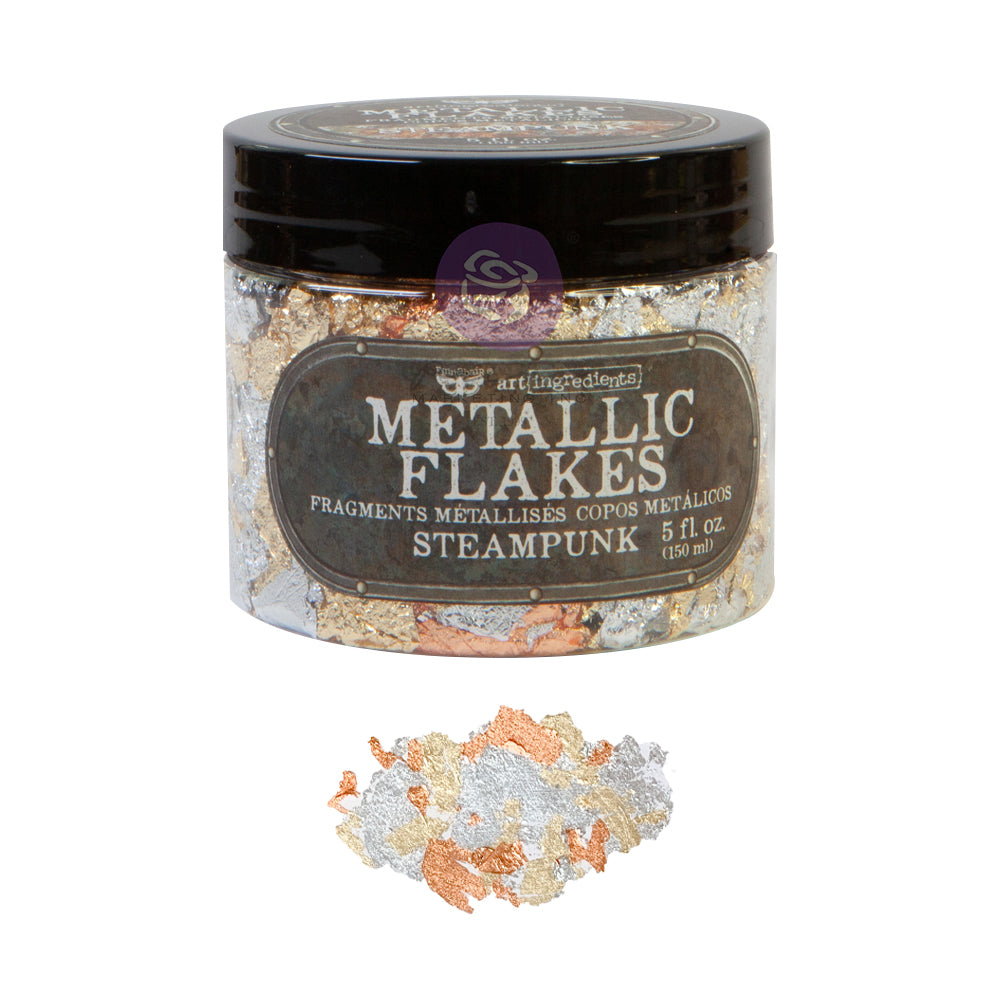 Fine Mica Flakes, Steampunk in a jar, perfect for DIY décor and creative projects with metallic paint and artistic finishes.