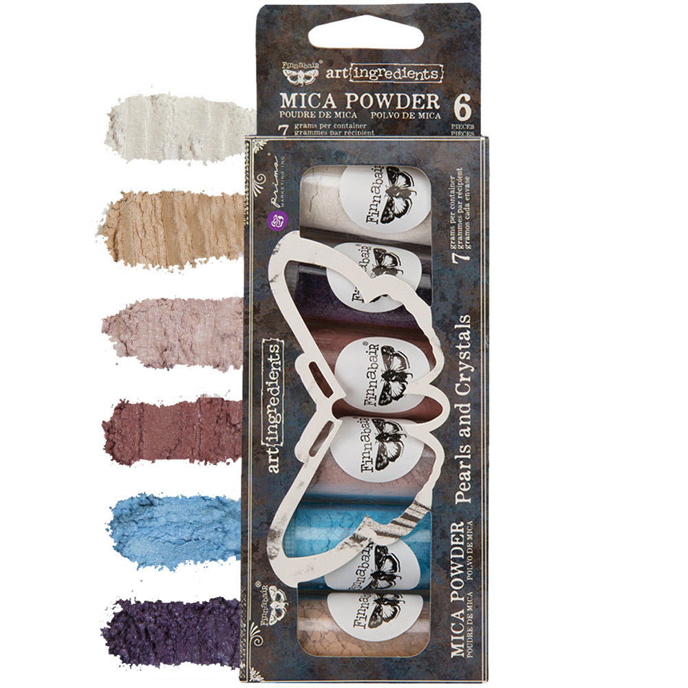 Mica Powder Set, Pearls and Crystals featuring six vibrant mica powder colors for DIY décor and artistic finishes.