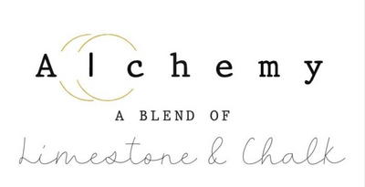 Alchemy logo showcasing a blend of limestone and chalk, ideal for premium decorative paints and DIY home décor supplies.