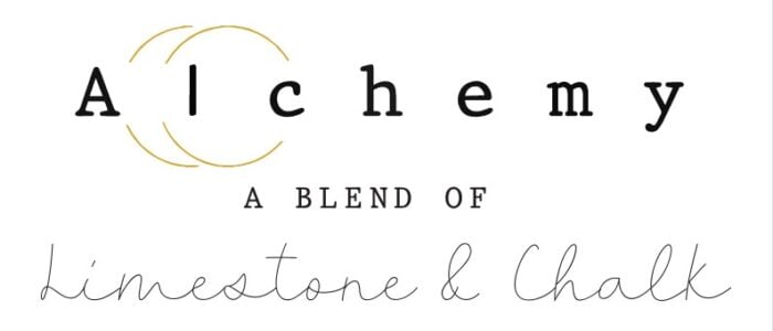 Logo of Alchemy featuring a blend of limestone and chalk, highlighting artisan quality for premium paints and creative décor.