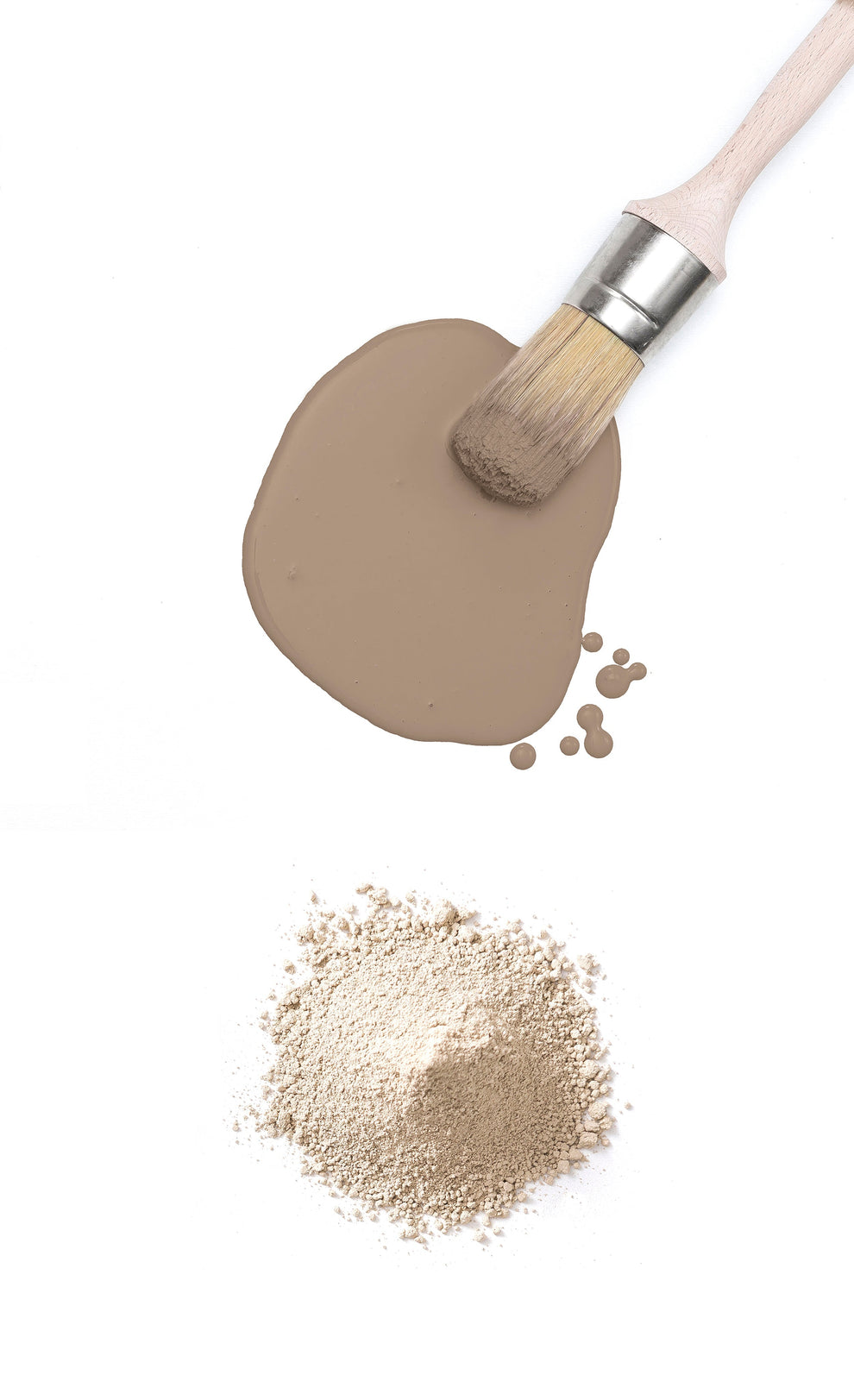 Almond Latte paint swatch with paintbrush and decorative powder, ideal for premium paints and DIY décor projects.