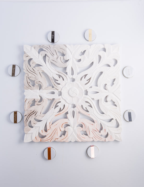 Furniture Wax displayed with decorative mould and paint samples for creative projects and DIY décor.