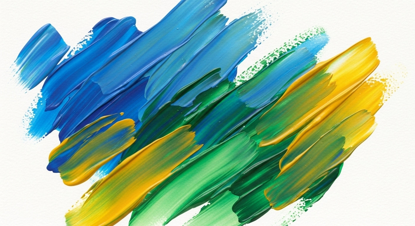 Vibrant brush strokes of blue, green, and yellow showcasing premium paints for DIY and home décor projects.