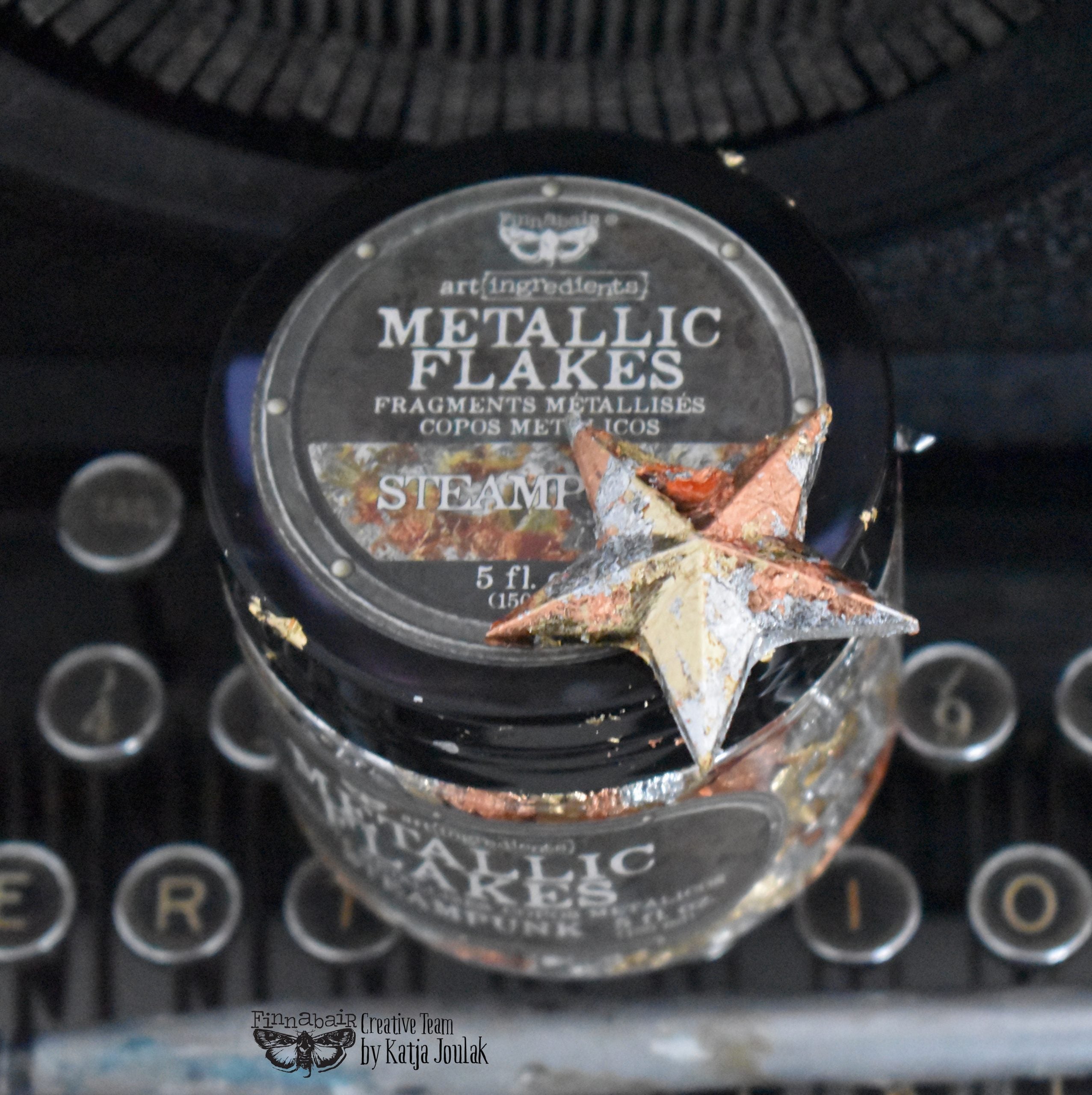 Fine Mica Flakes, Steampunk in a jar with a star decoration, perfect for DIY décor and artistic finishes.