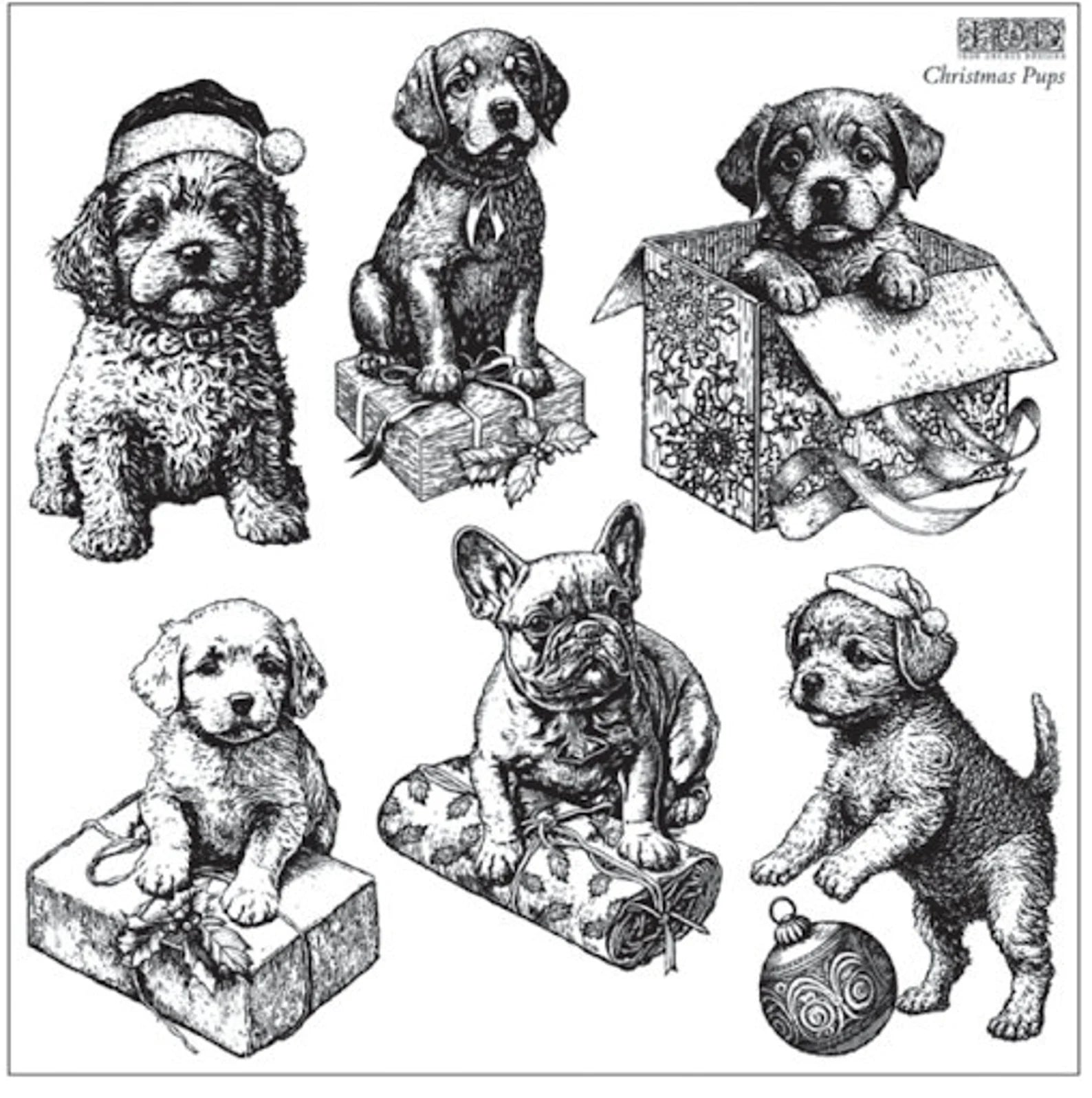 Christmas Pups 12x12 Decor Stamp
